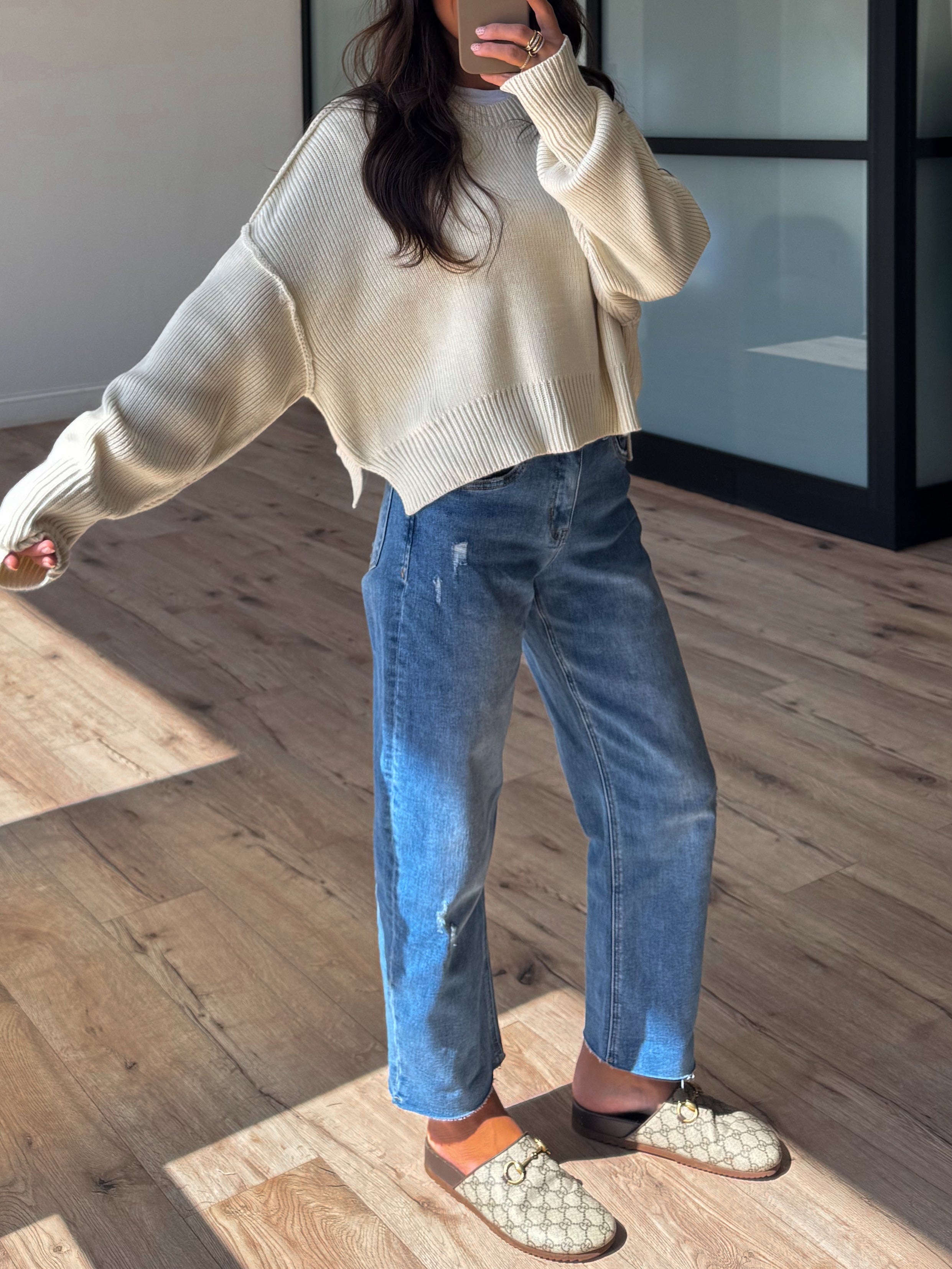 Skyler Ribbed Knit Sweater | Cream