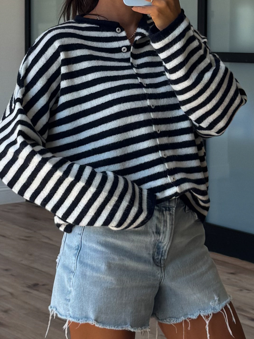 Isla Cardigan | Navy Stripe