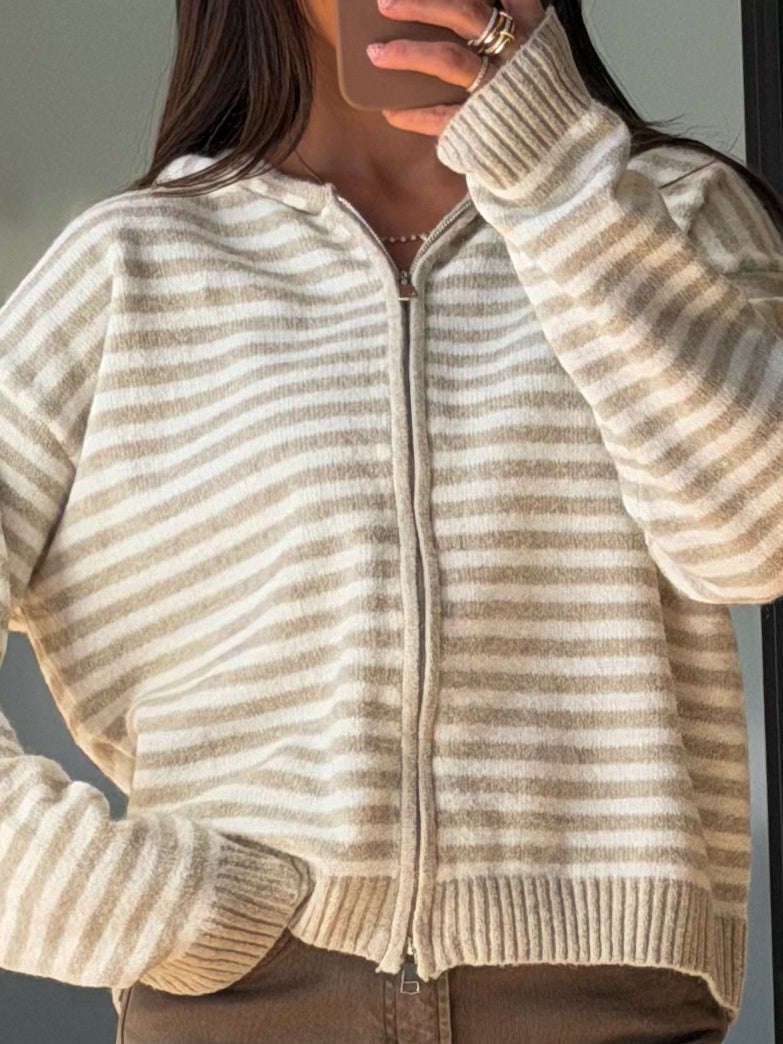 Aylia Zip-Up Hoodie | Sand Stripe