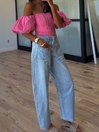 Eve Off-The-Shoulder Puff Sleeve Top | Tropink Stripe
