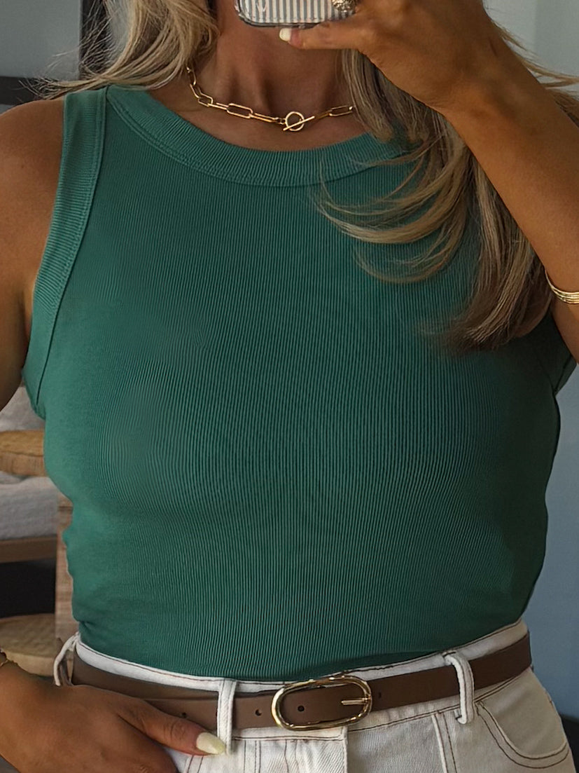 Essential Ribbed Tank | Emerald | +Plus Available | RESTOCK