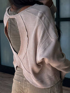 Kyla Thermal Open Back Top | Sand