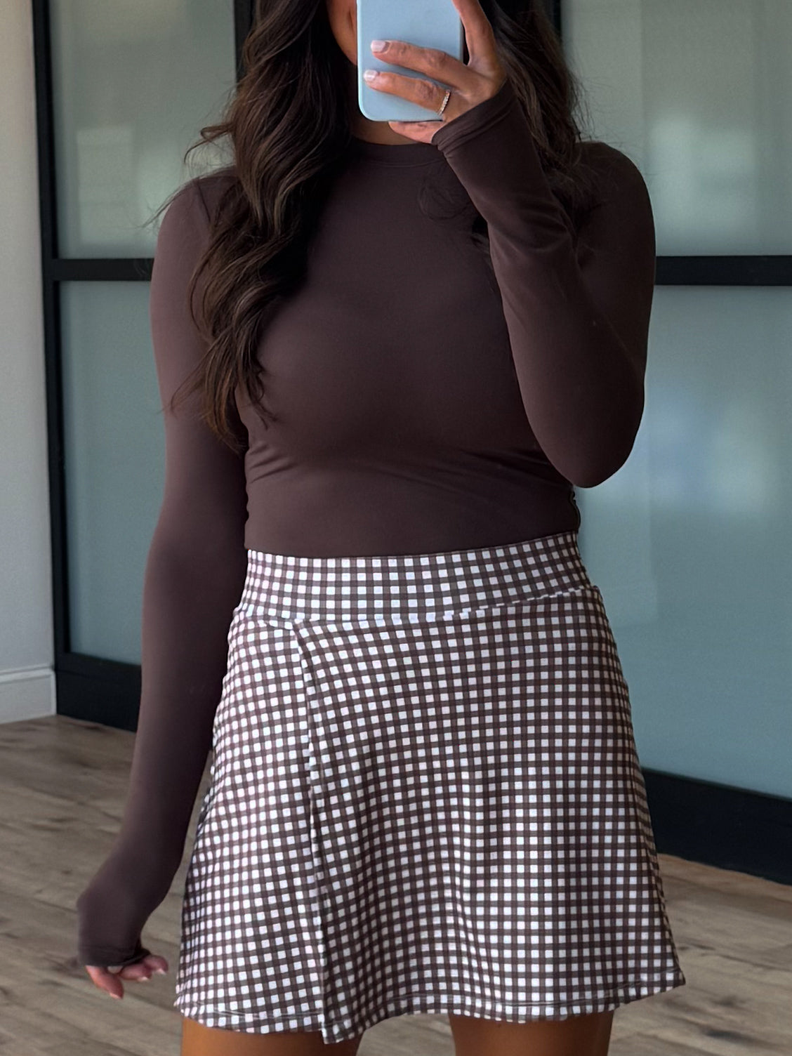 Gingham Active Skort | Chocolate