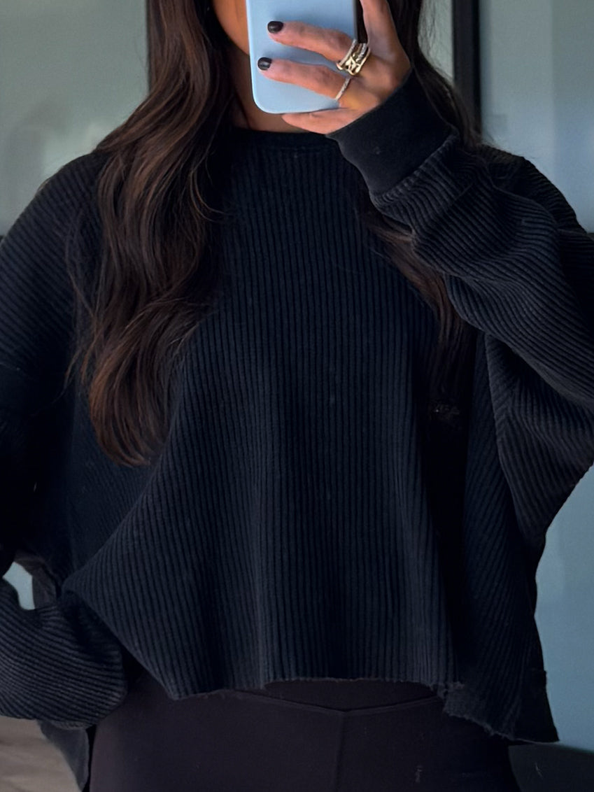 Kyla Thermal Open Back Top | Washed Black