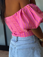 Eve Off-The-Shoulder Puff Sleeve Top | Tropink Stripe