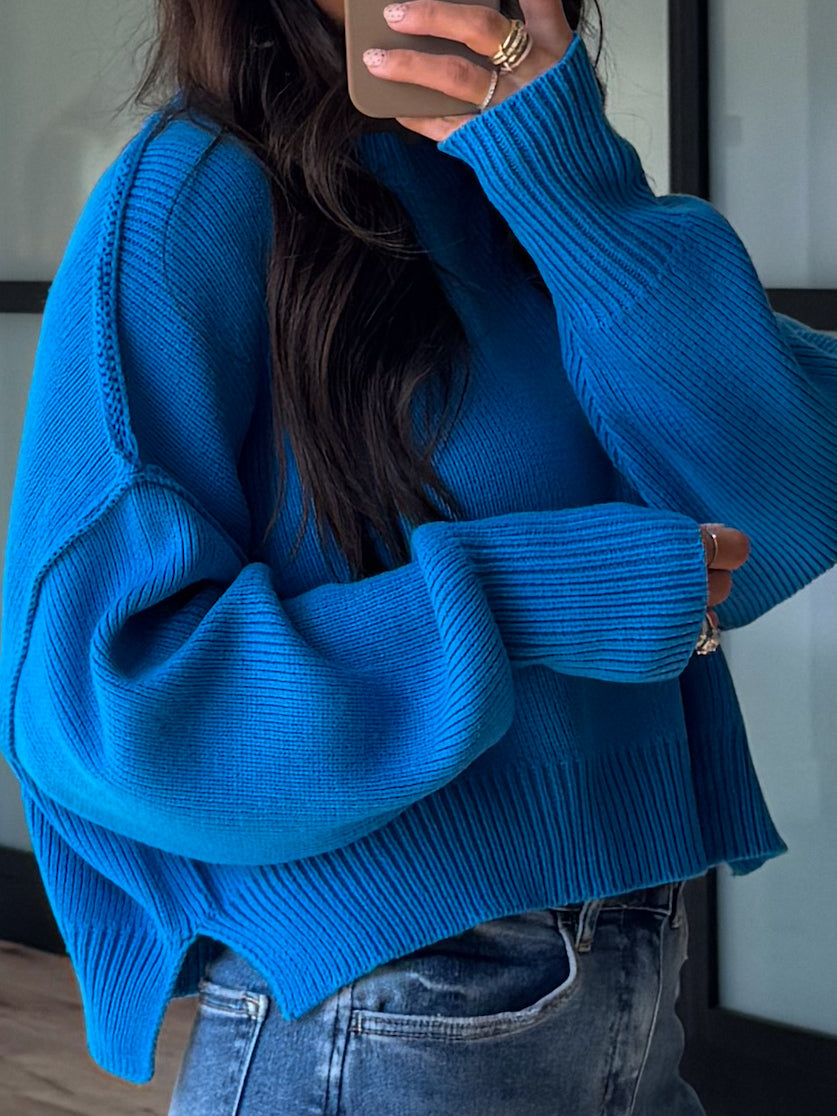 Skyler Ribbed Knit Sweater | Capri Blue