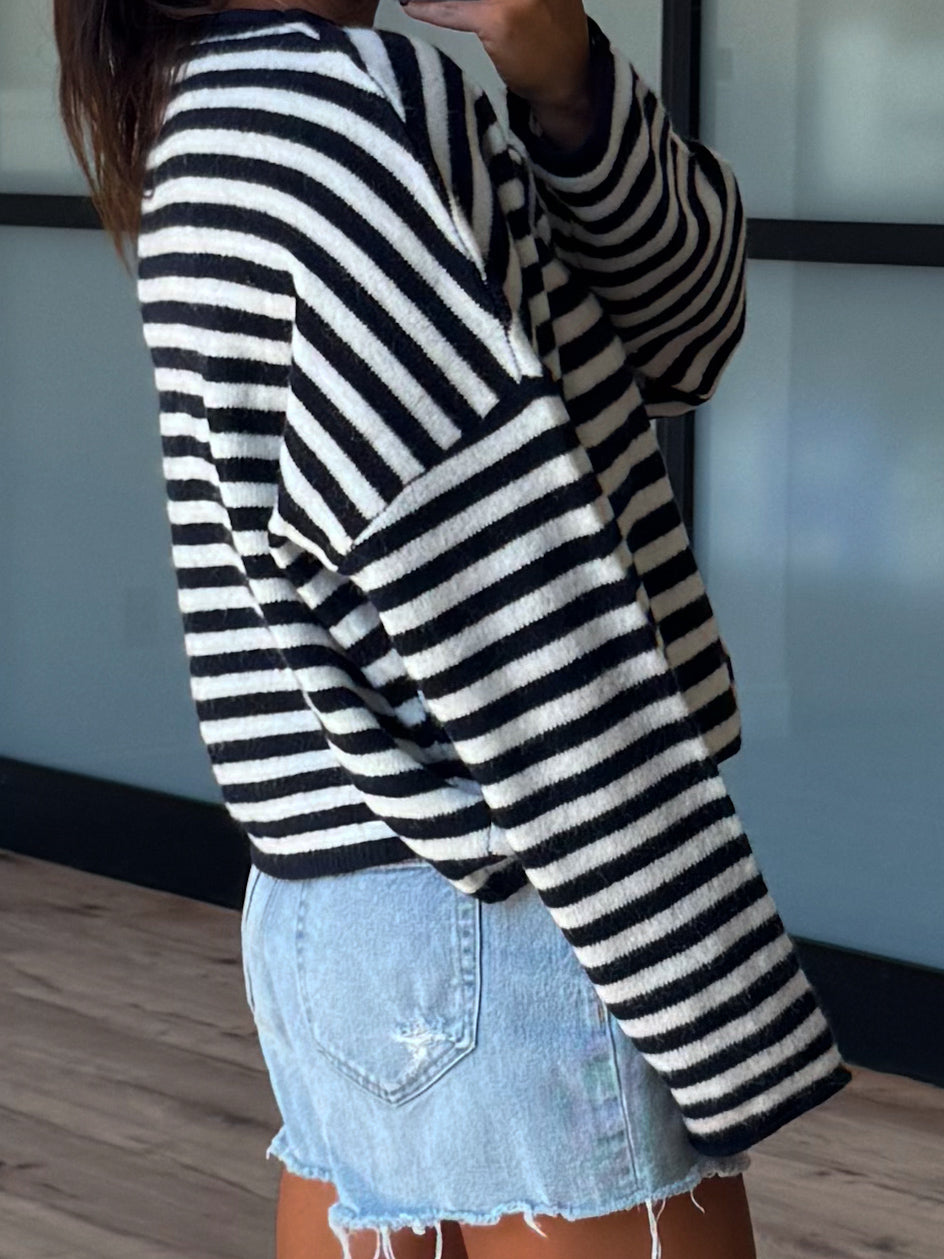 Isla Cardigan | Navy Stripe