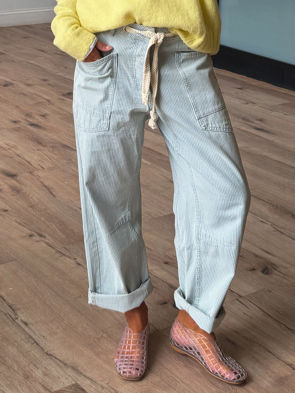Jules Drawstring Barrel Pants | Skywashed Stripe