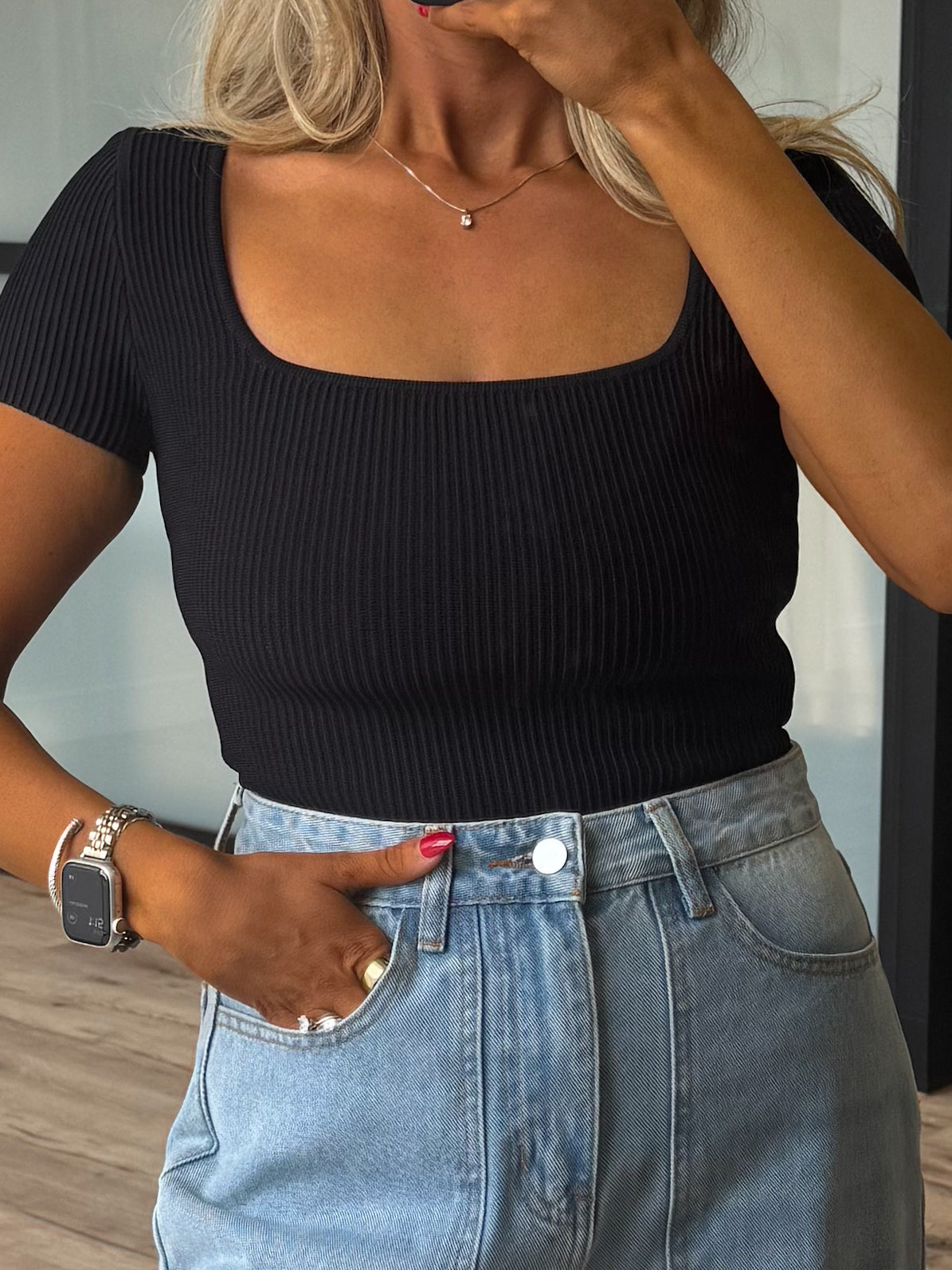 Kami Squareneck Short Sleeve Top | Black | FINAL SALE