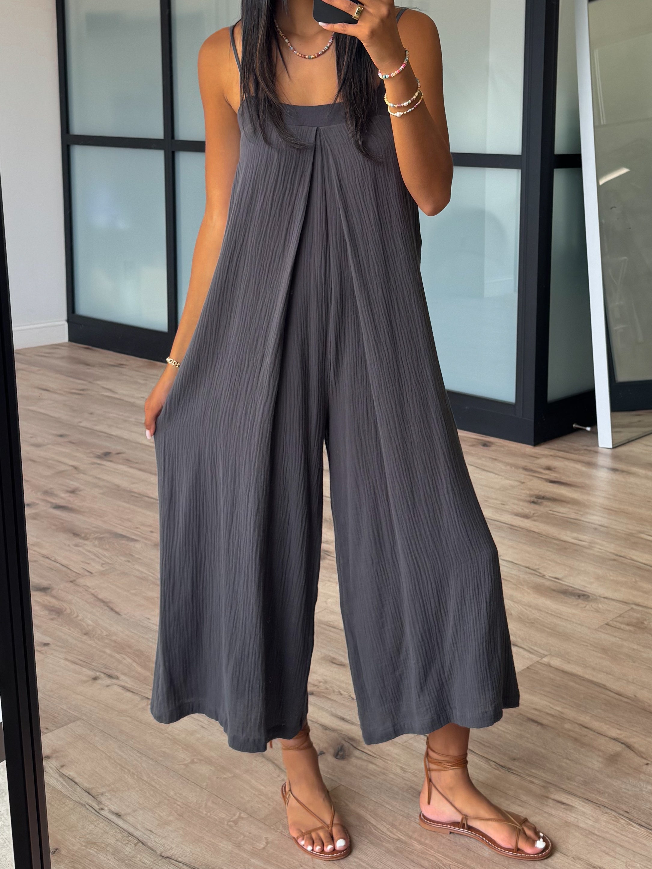 Sun-Drenched Cotton Jumpsuit | Charcoal