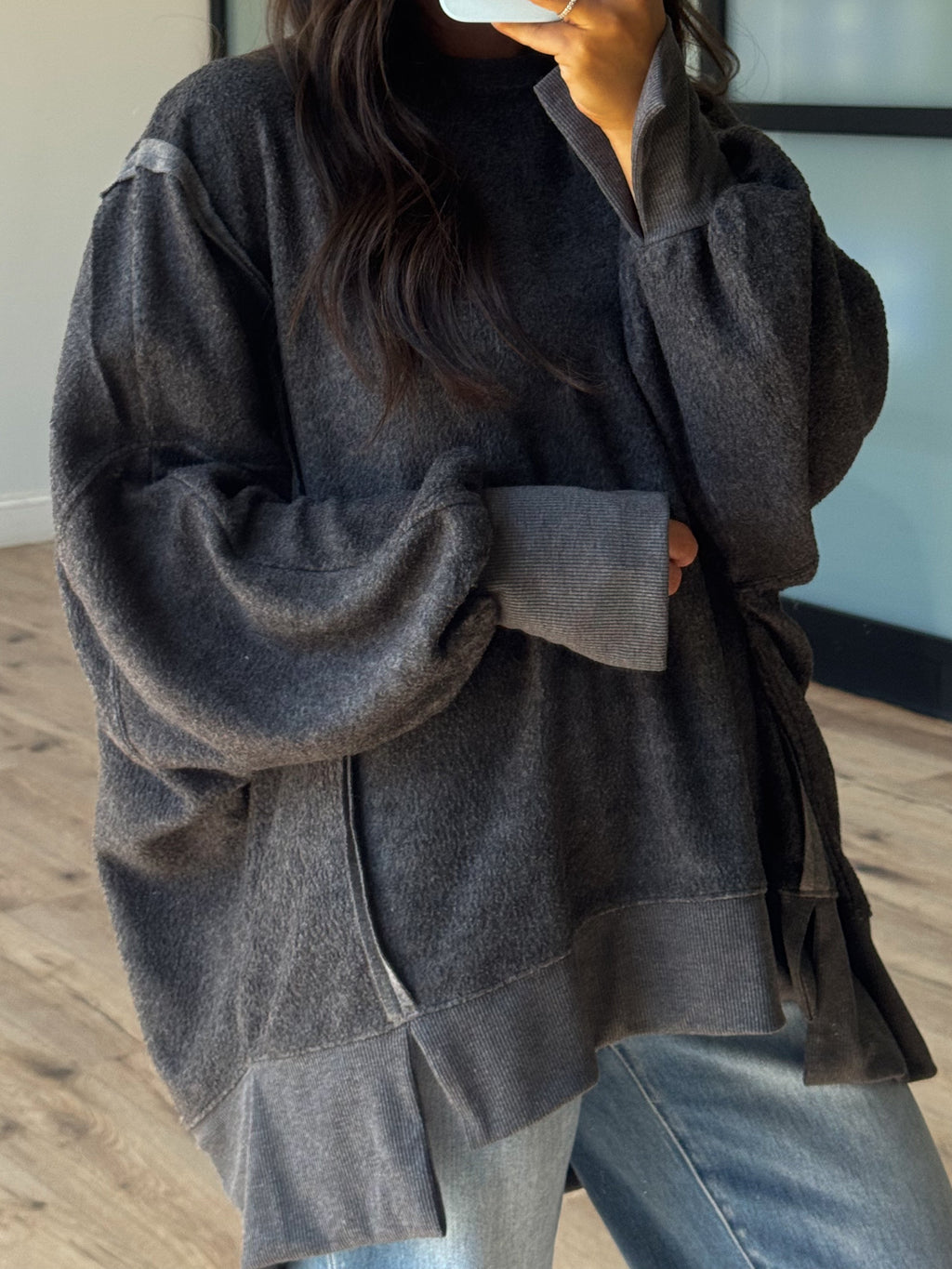 Out + About Brushed Knit Pullover | Charcoal