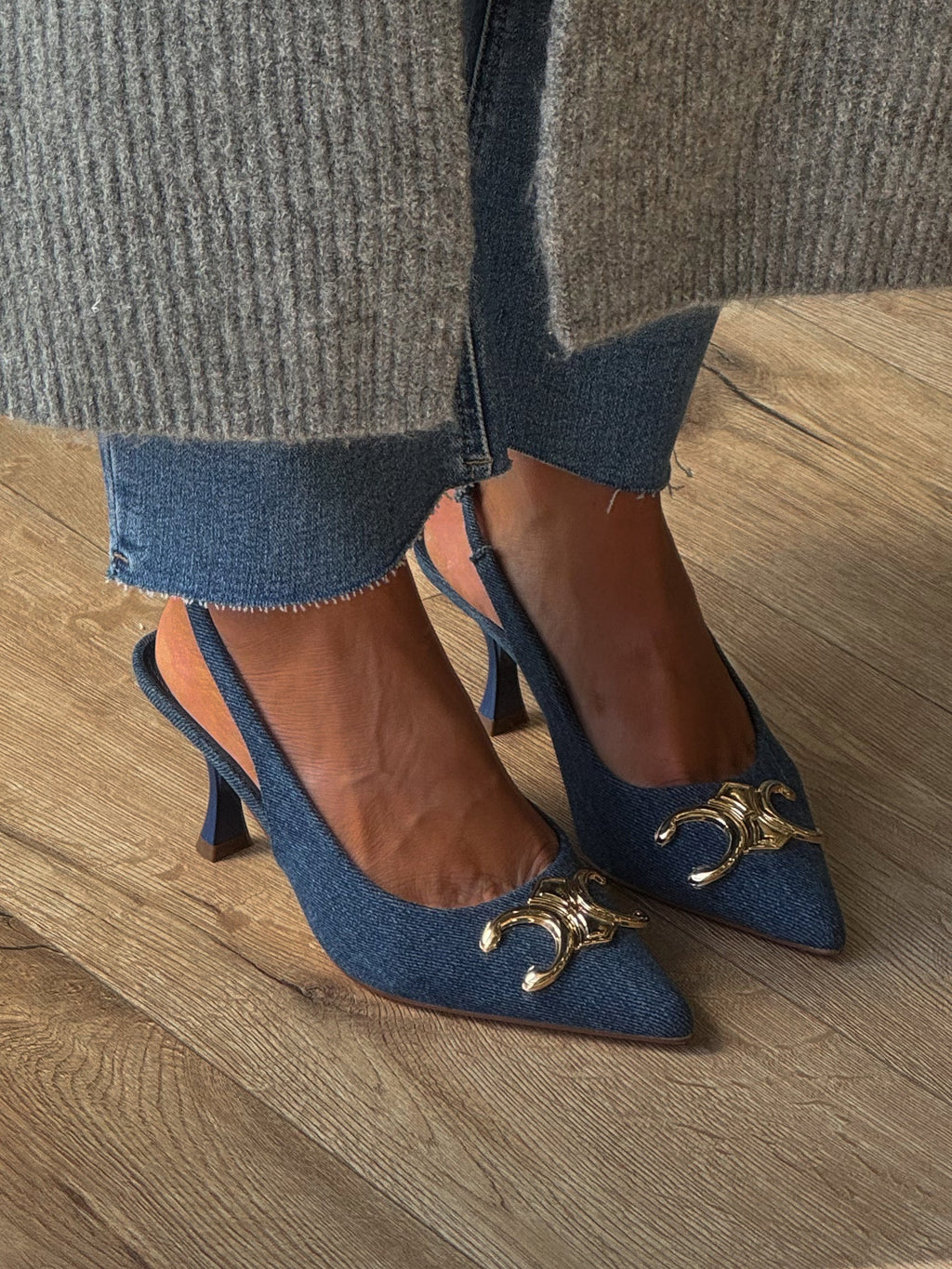 Triomphe Slingback Kitten Heels | Denim | RESTOCK