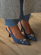Triomphe Slingback Kitten Heels | Denim | RESTOCK
