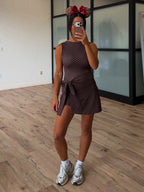 Polka Dot Active Wrap Romper | Chocolate