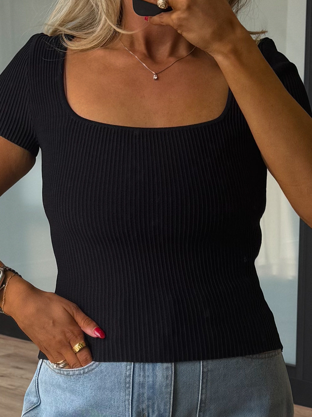 Kami Squareneck Short Sleeve Top | Black | FINAL SALE