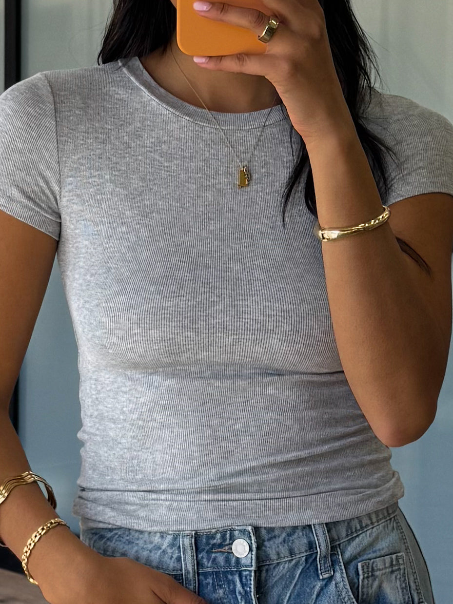 Essential Ribbed Tee | Grey | +Plus Available