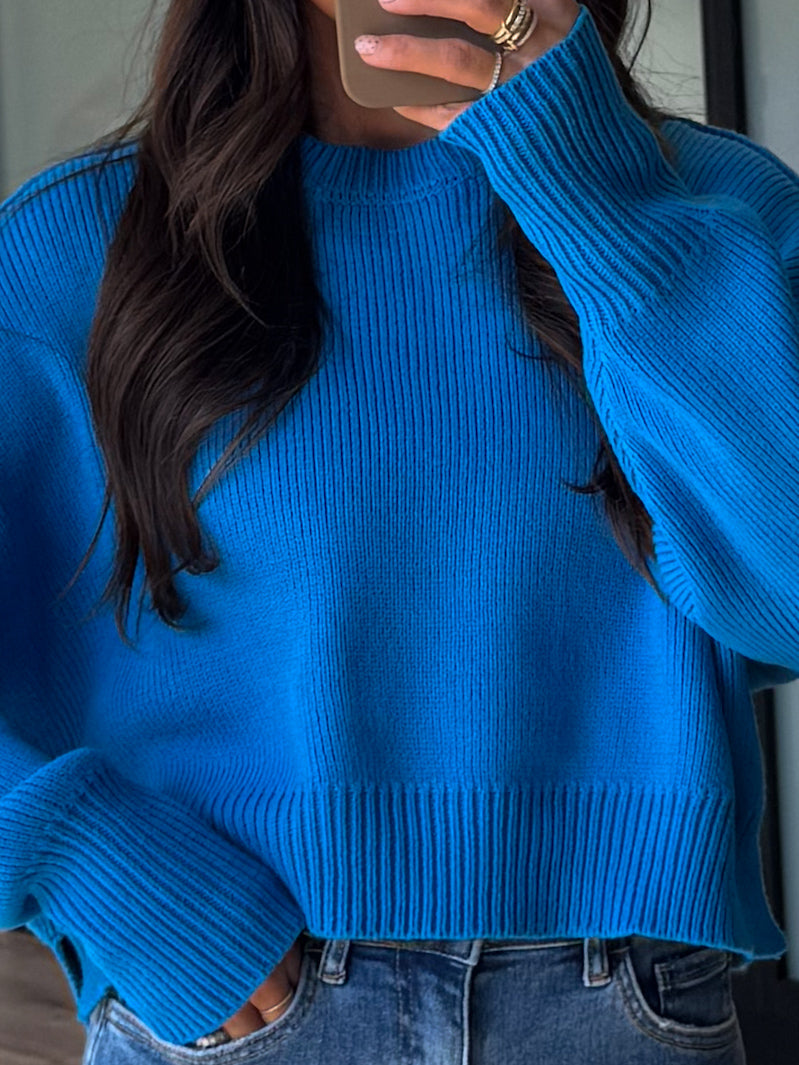 Skyler Ribbed Knit Sweater | Capri Blue