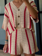 Sun Ray Open Knit Shorts | Red Stripe