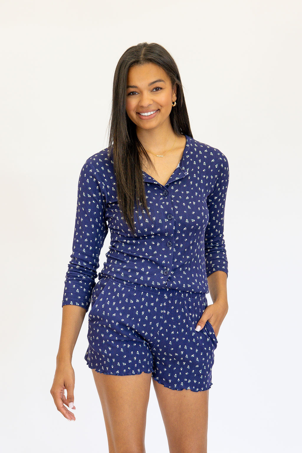 Bamboo Pointelle Women's Lounge Shorts | Navy | +Plus Available