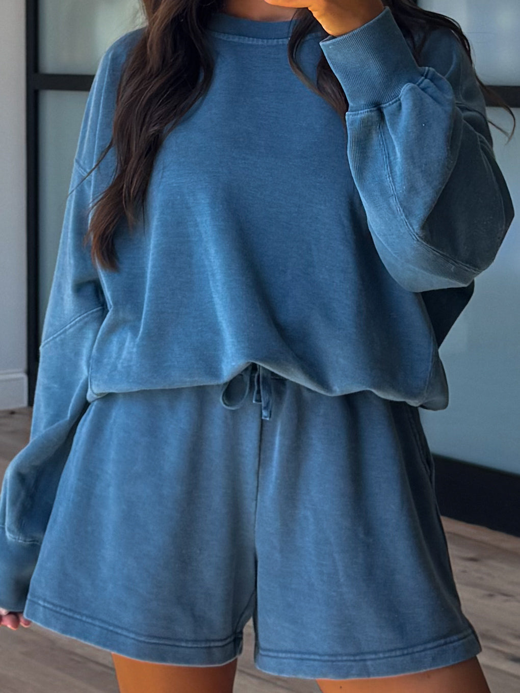 Stone Fade Terry Knit Set | Stormy Blue