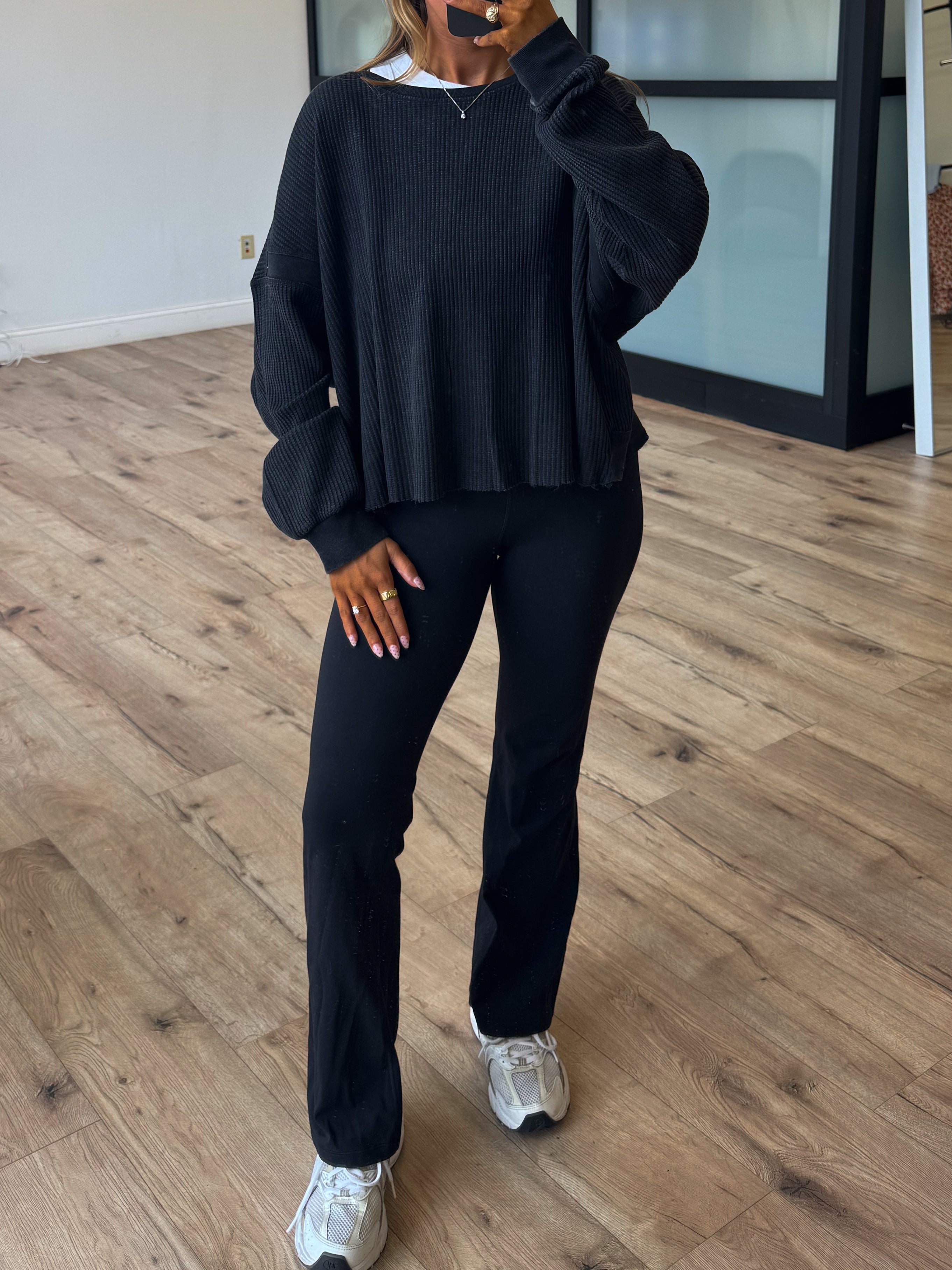 Kyla Thermal Open Back Top | Washed Black