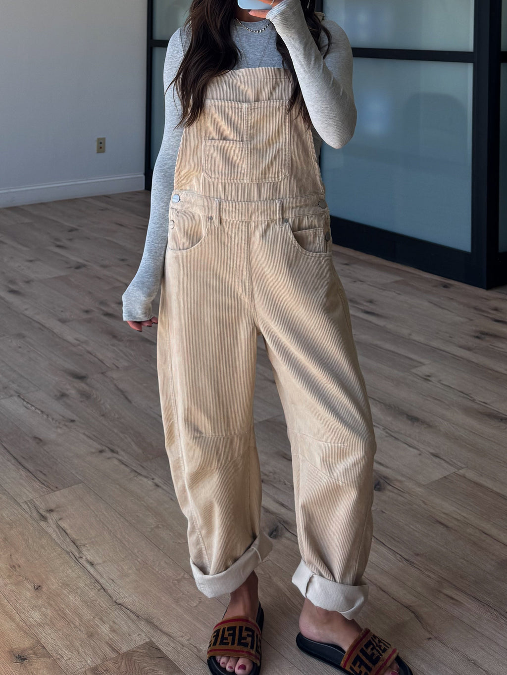 Corduroy Barrel Overalls | Oat | +Plus Available