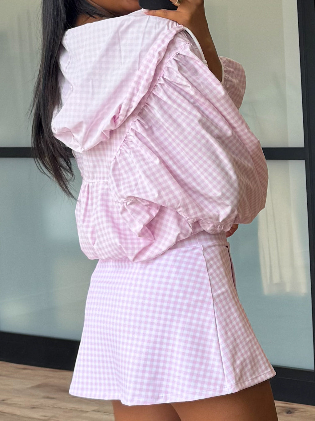 Gingham Windbreaker Jacket | Pink