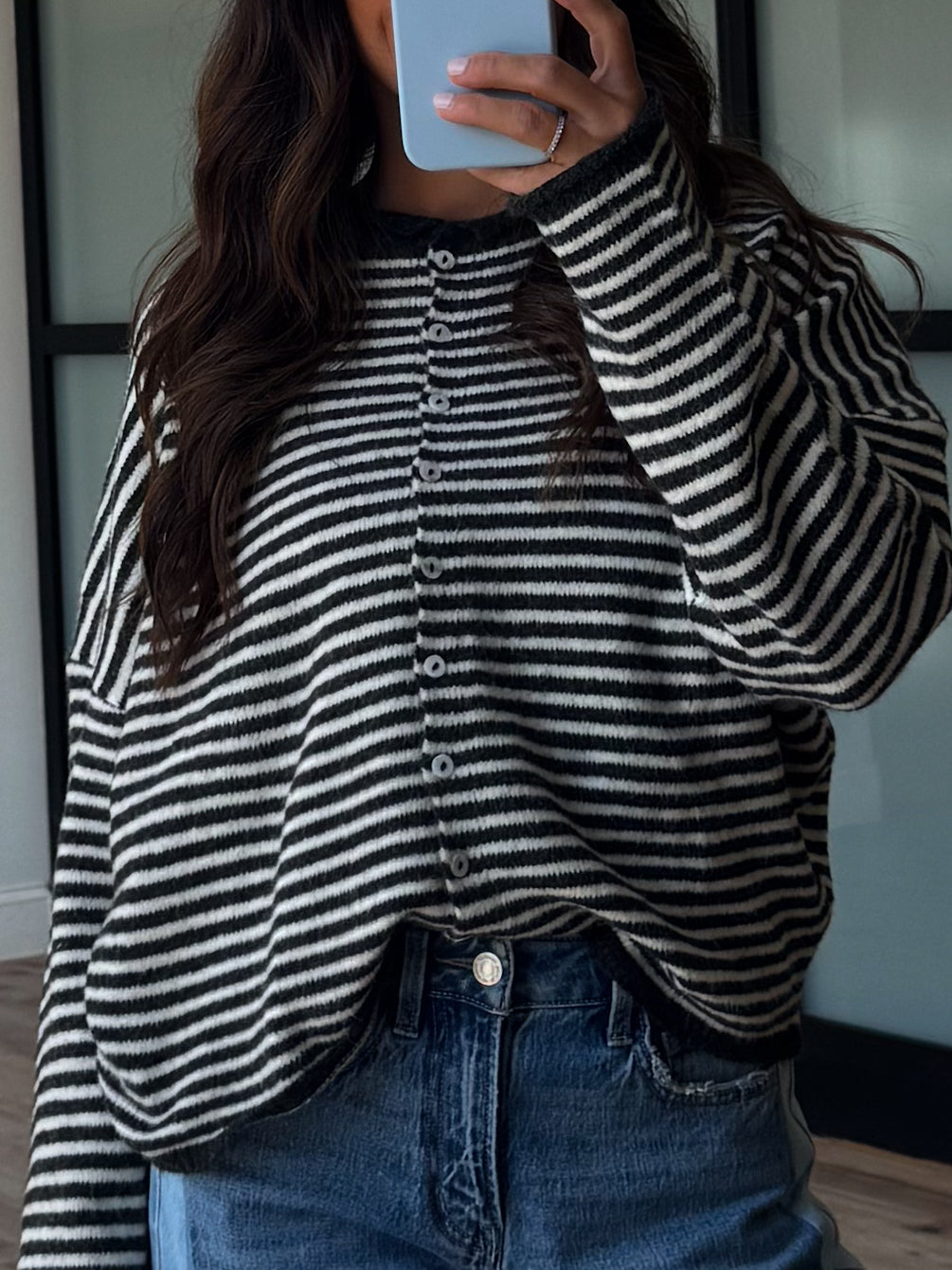 Isla Cardigan | Mini Striped Charcoal | RESTOCK