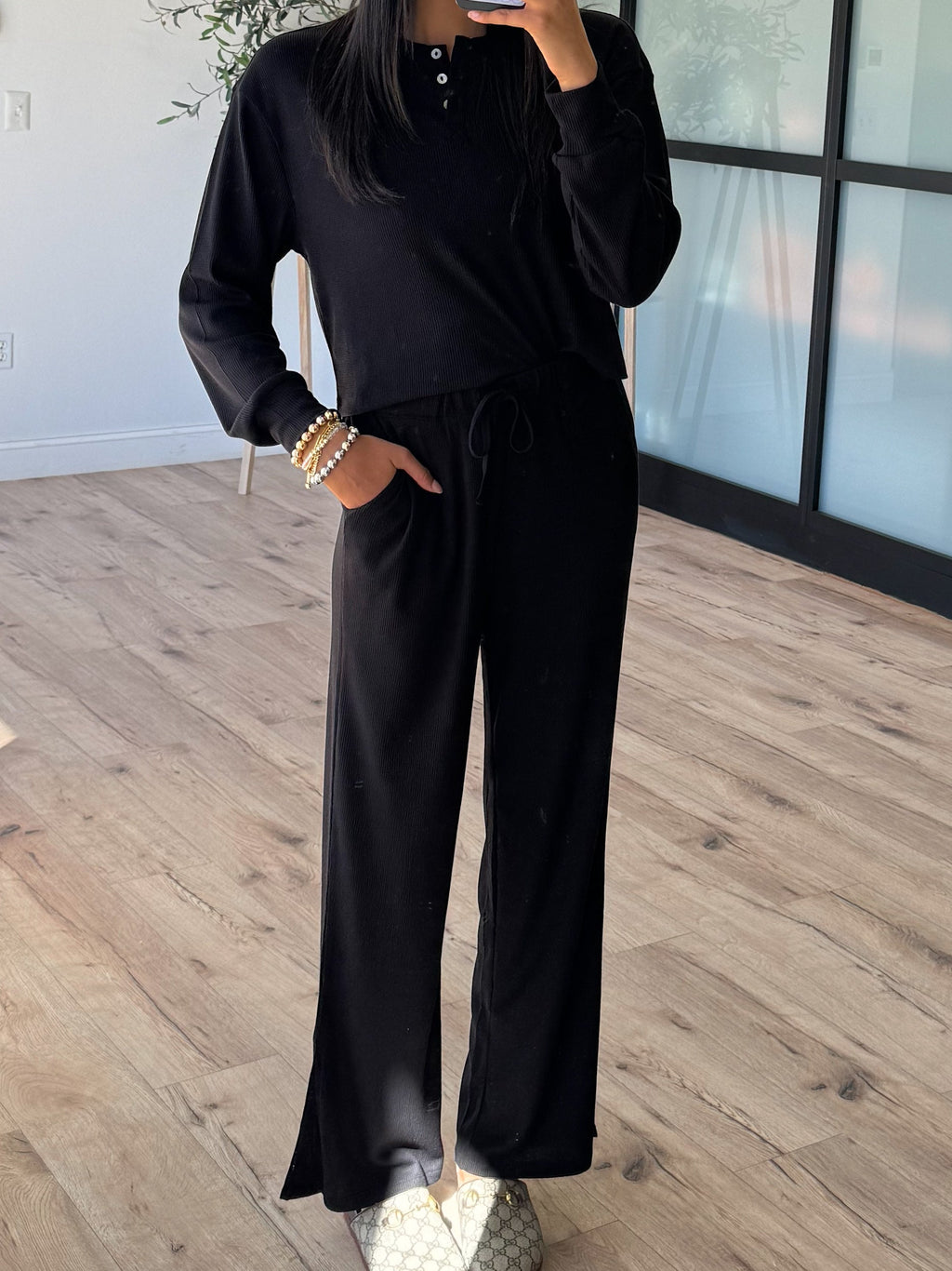 At Your Leisure Cropped Henley | Black | RESTOCK | FINAL SALE