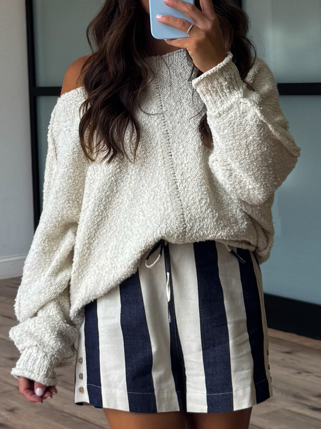 Drawstring Stripe Shorts | Navy