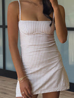 Sweetheart Active Dress | Beige Gingham | RESTOCK