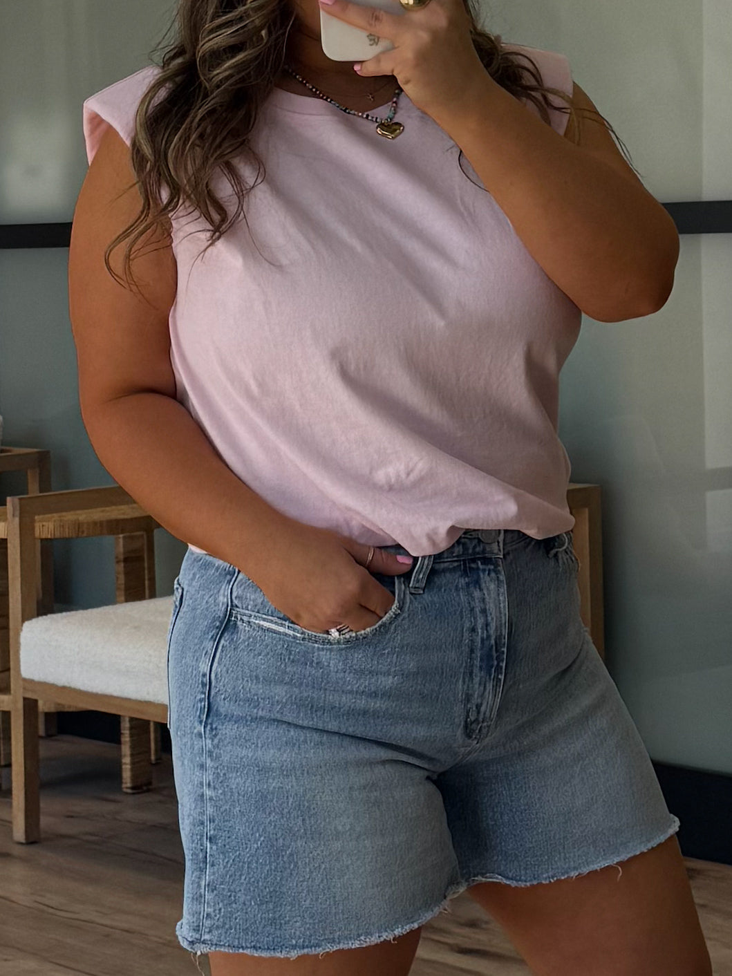 Refined Padded Muscle Tee | Pale Pink