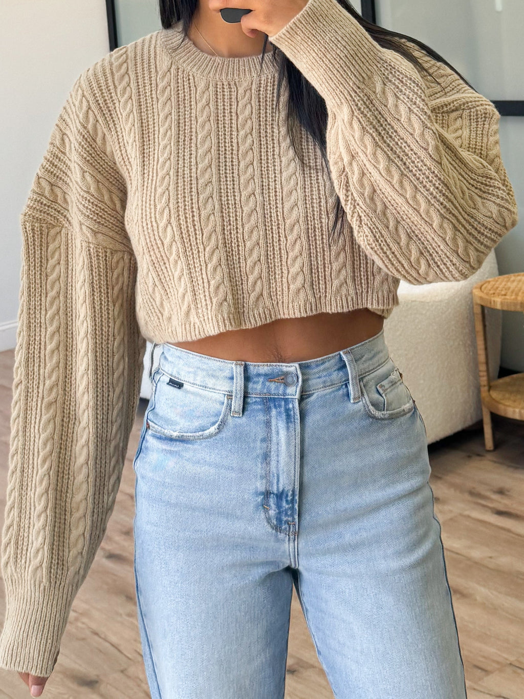 Mae Cable Knit Cropped Sweater | Taupe | +Plus Available | FINAL SALE