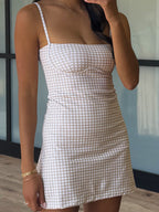 Sweetheart Active Dress | Beige Gingham | RESTOCK