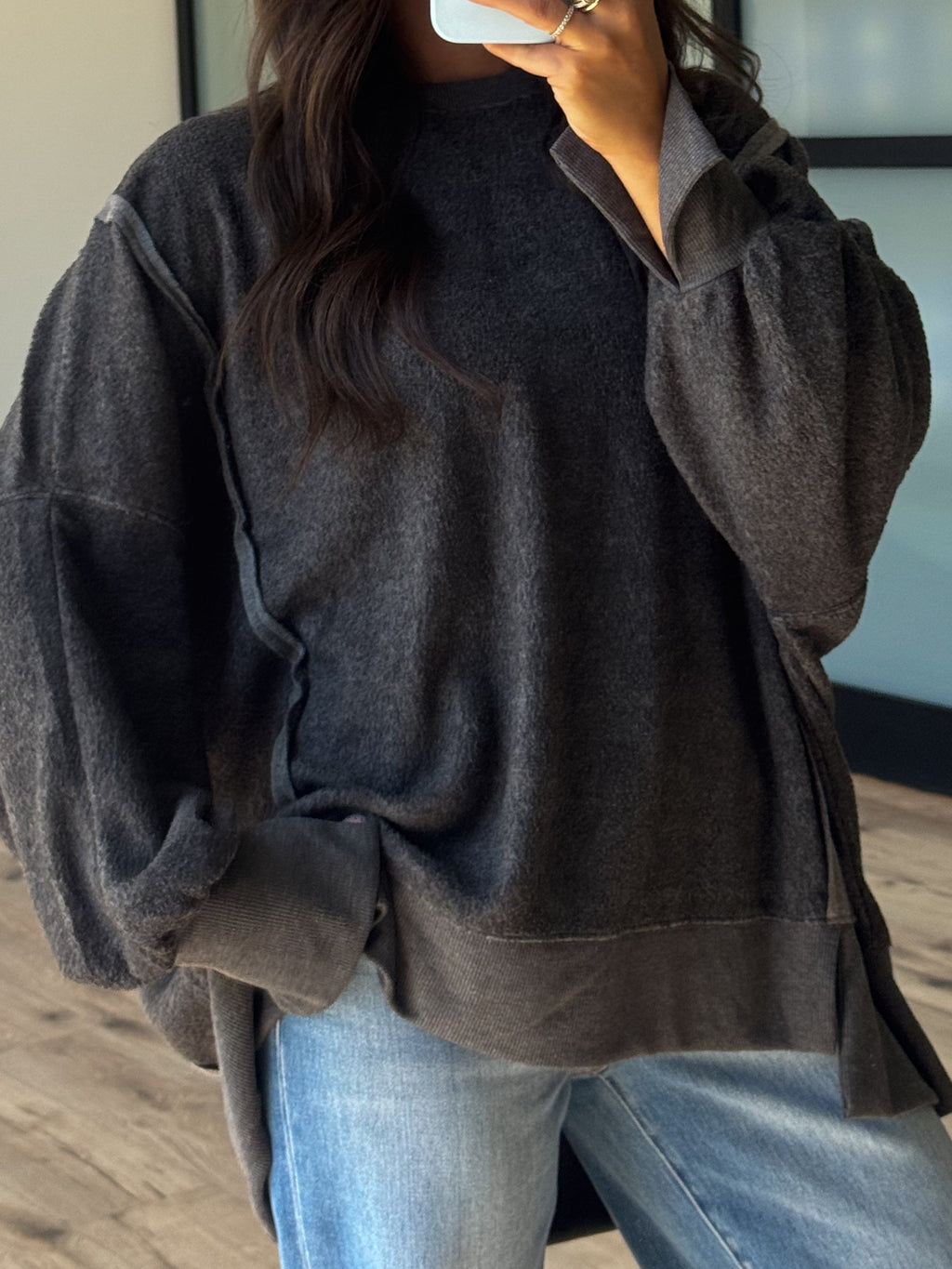 Out + About Brushed Knit Pullover | Charcoal