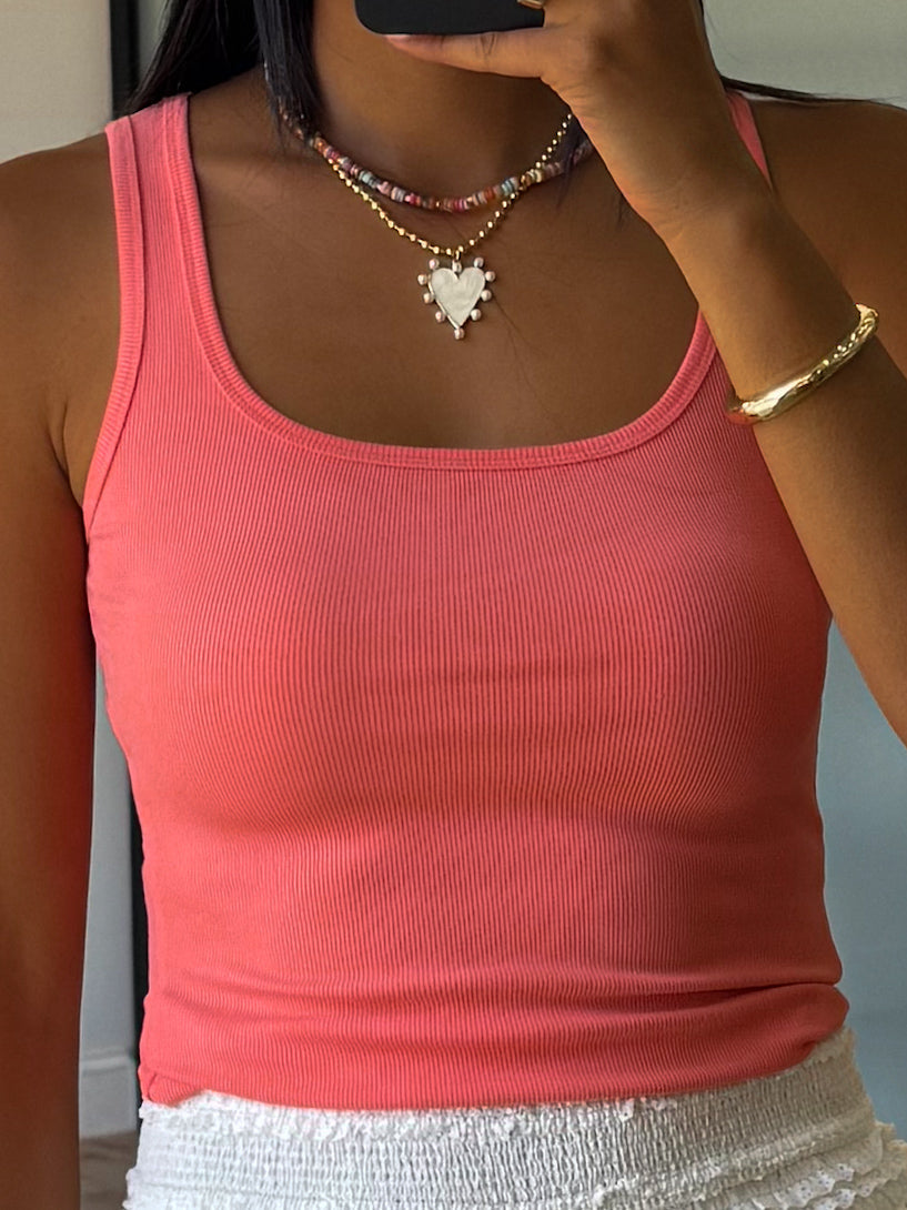Base Ribbed Tank | Coral