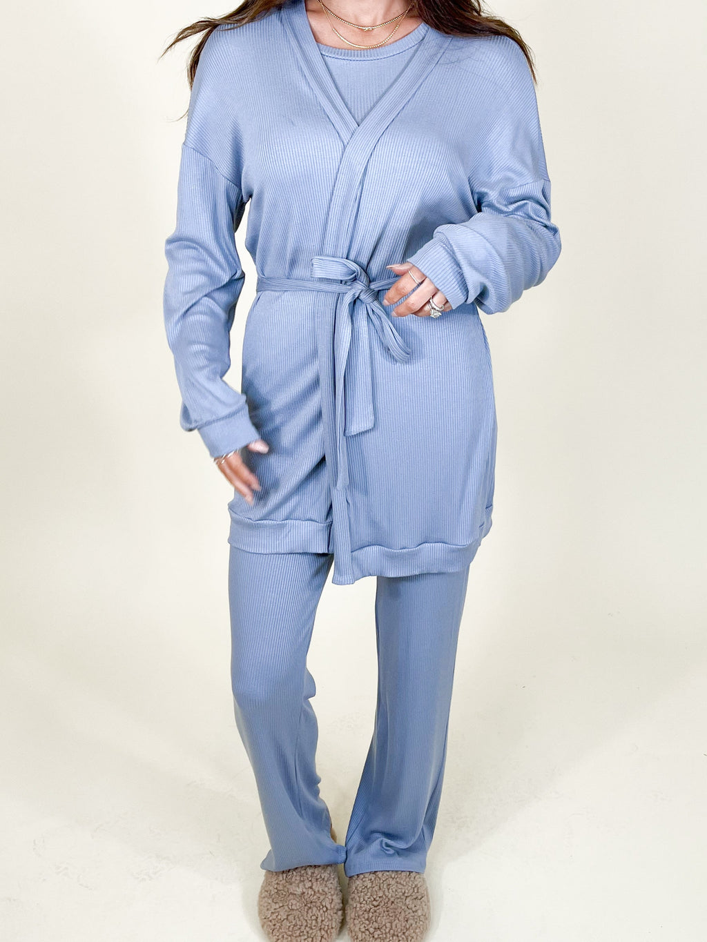 Downtime Ribbed Robe | Smoke Blue | +Plus Available | FINAL SALE