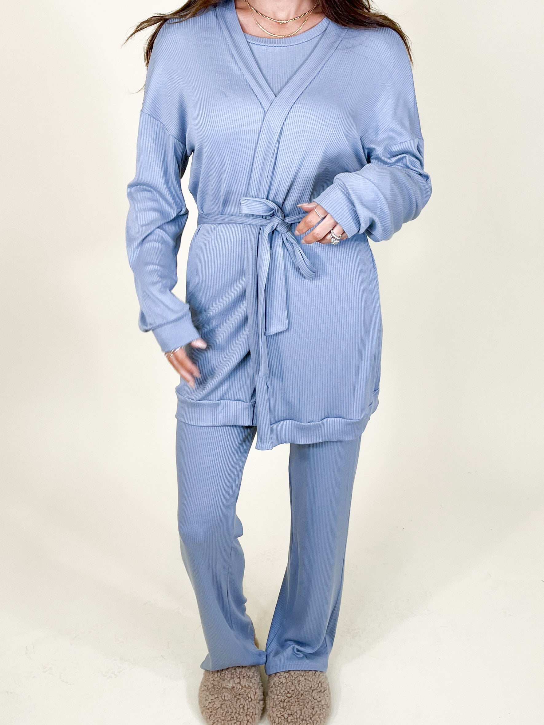 Downtime Ribbed Robe | Smoke Blue | +Plus Available | FINAL SALE