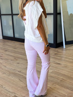 Crossover Check Point Flare Leggings | Pink Gingham
