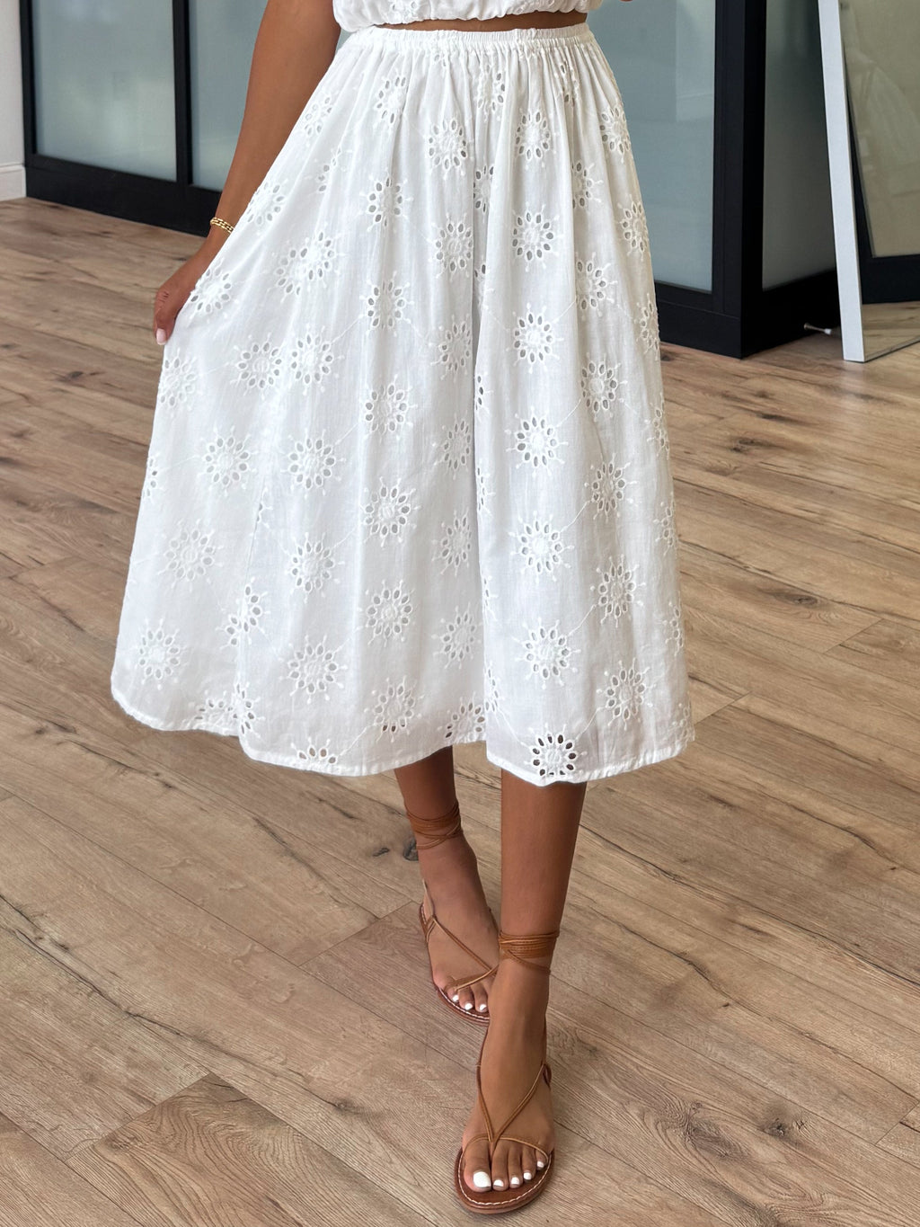 Pierce Eyelet Midi Skirt