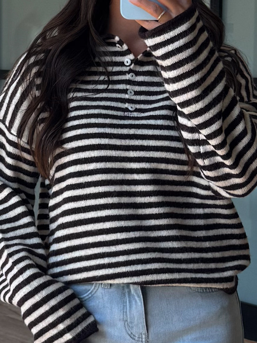 Henley Isla Stripe Sweater | Black Cherry | RESTOCK