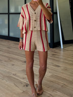 Sun Ray Open Knit Shorts | Red Stripe