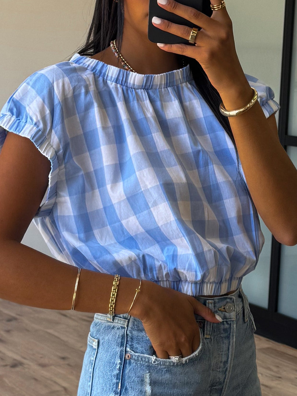 Gingham Basket Top | Light Blue