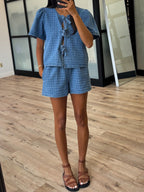 Gridlocked Tie-Front Top