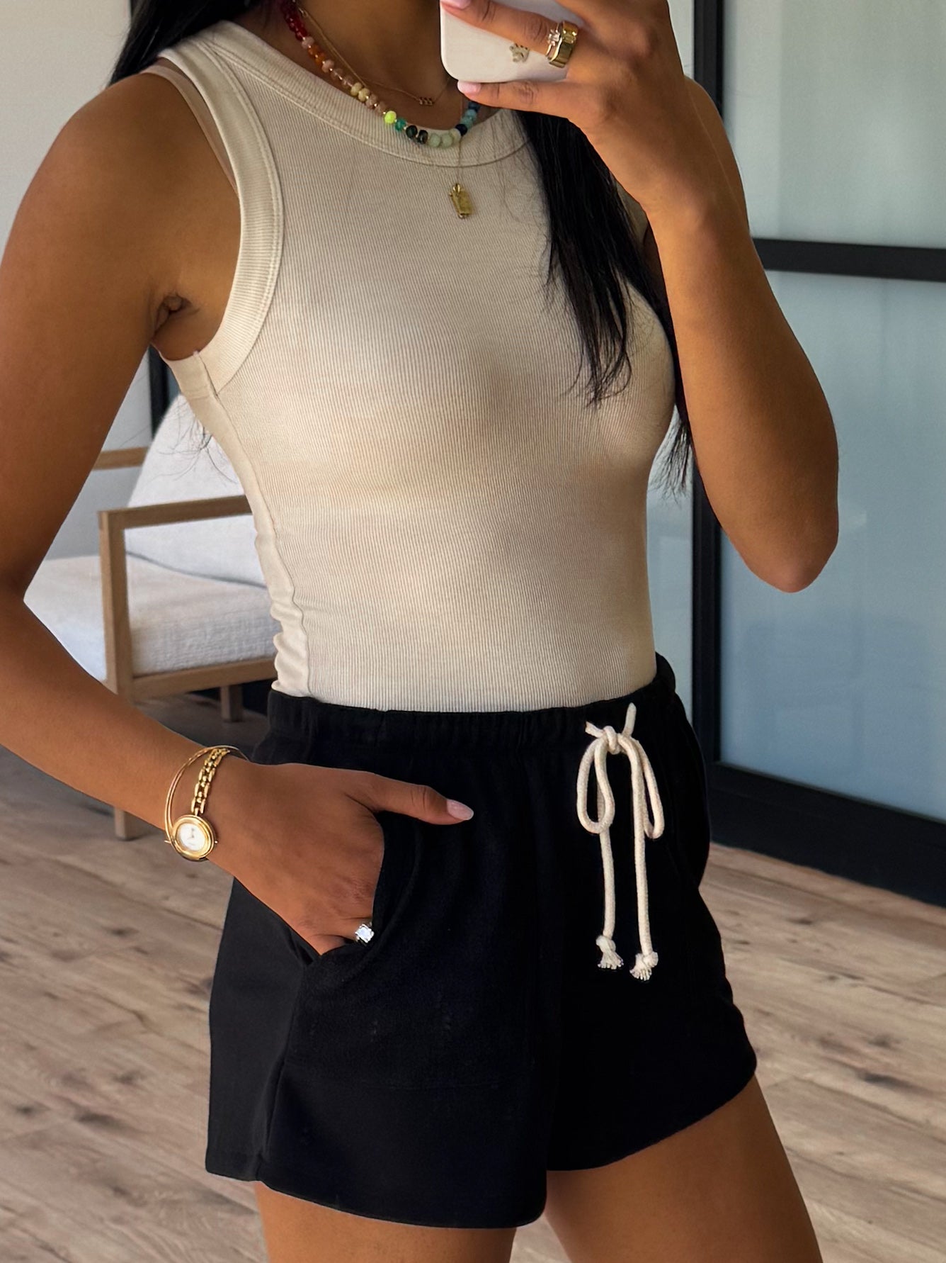 Relaxed Contrast Drawstring Shorts | Black