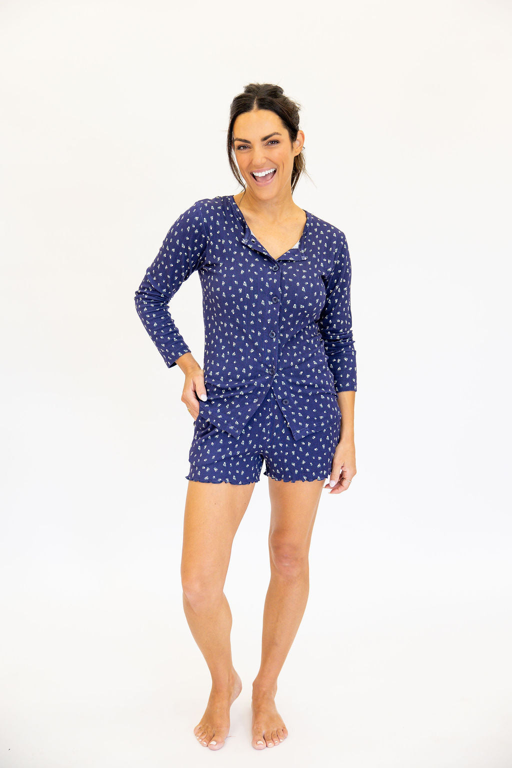 Bamboo Pointelle Women's Cardigan | Navy | +Plus Available