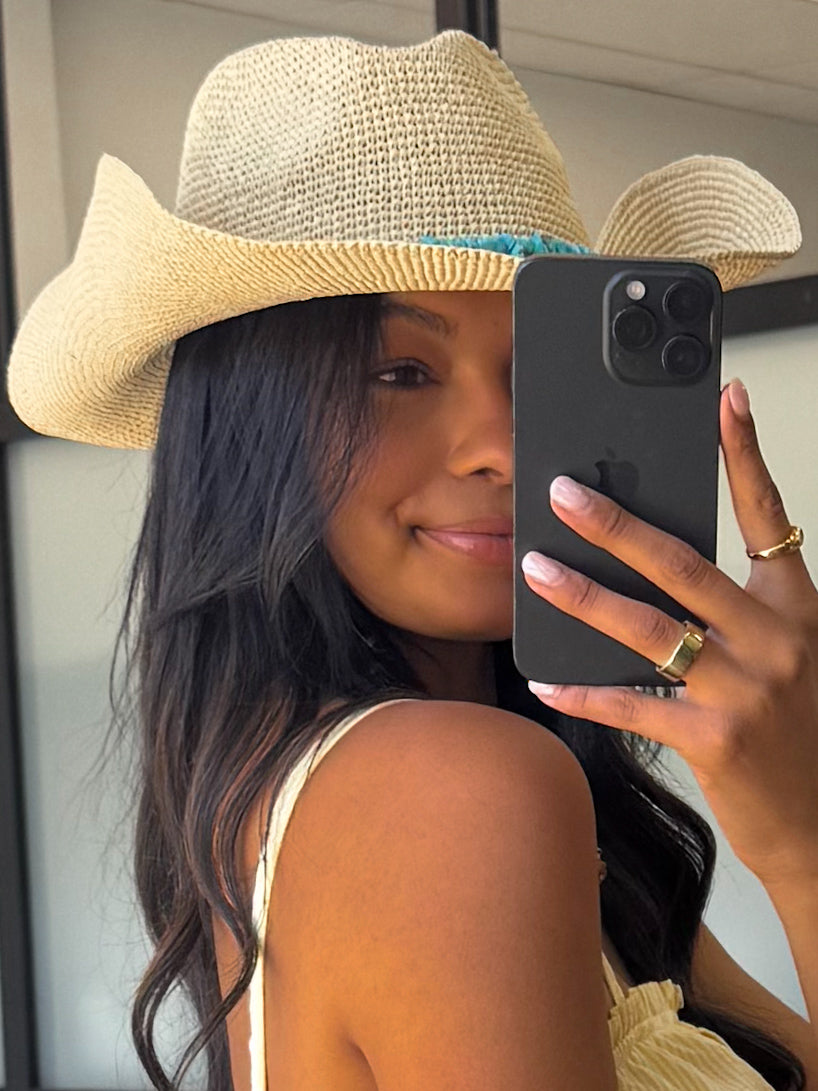 Turquoise Gem Raffia Western Hat