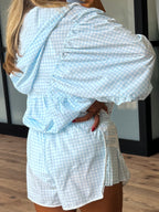 Gingham Windbreaker Jacket | Light Blue