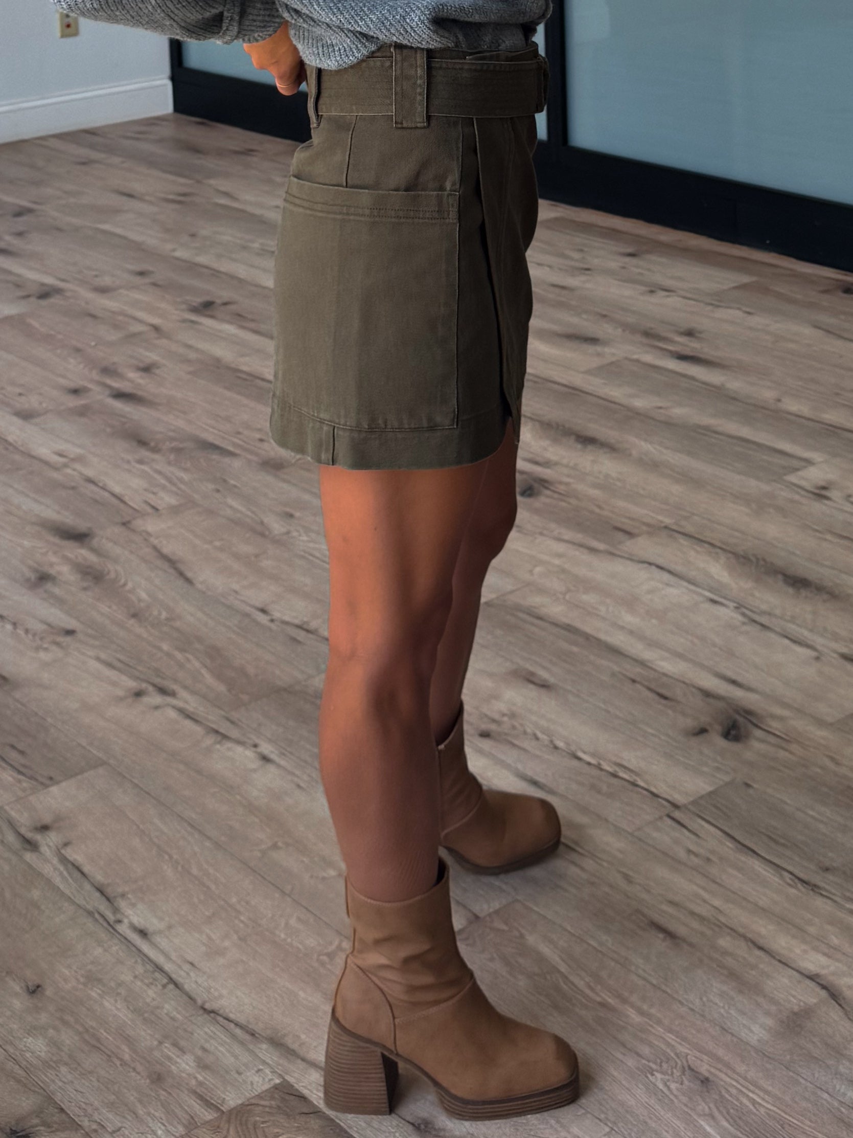 Lex Belted Wrap Skirt | Olive