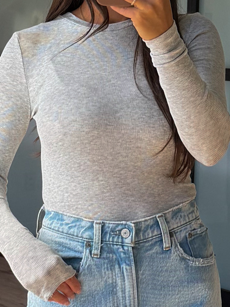 Essential Ribbed Long Sleeve | Light Grey | +Plus Available | RESTOCK